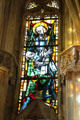 Stained glass window of life of St Louis in St Hubert's Chapel at Chateau Royal of Amboise. Amboise, France.