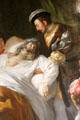 Detail of Death of Leonardo da Vinci in the Arms of François I painting as conceptualized by Ménageot in King's bedchamber in Royal Lodge at Chateau Royal of Amboise. Amboise, France