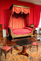 Orléans bedroom with Empire style sleigh bed in Royal Lodge at Chateau Royal of Amboise. Amboise, France.