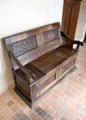 Renaissance style carved wooden storage bench at Château de Clos Lucé. Amboise, France.