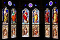 Female saints linked to Catherine de Medici stained glass windows by Claudius Lavergne in oratory of Queen's chamber at Blois Chateau. Blois, France.