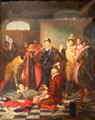 Henri III pushes assassinated Duc de Guise with his foot painting by Charles Barthélemy Durupt at Blois Chateau. Blois, France