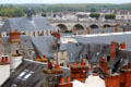 Old town buildings & Jacques-Gabriel bridge across Loire river seen from Blois Chateau. Blois, France.