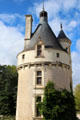 Facade details of Marques Tower at Chenonceau Chateau. Chenonceau, France