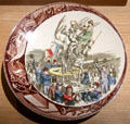 Unveiling of Joan of Arc statue on porcelain plate By Sarreguemines Factory in Royal Lodgings museum at Château de Chinon. Chinon, France.