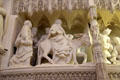 Christ riding donkey into Jerusalem on carved choir screen at Chartres Cathedral. Chartres, France.
