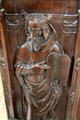 Carved figure of Moses detail on choir stall in Chapel at Chateau D'Ussé. Ussé, France.