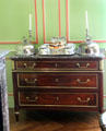 Sideboard with silver cloches & porcelain in family dining room at Cheverny Chateau. Cheverny, France.