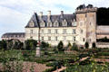 Villandry Chateau over formal kitchen garden. Villandry, France