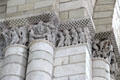 Medieval carvings on interior church columns at Fontevraud Abbey. Fontevraud, France.