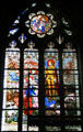 Joan hears heavenly voices in Domrémy on panel from life of Joan of Arc stained glass windows by J. Galland & E. Gibelin at Orleans Cathedral. France.