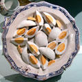 Trompe l'oeil faience plate with fake hard boiled eggs from France at Orleans Beaux Arts Museum. Orleans, France