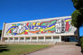 Mosaic, celebrating sports & designed for Hanover Museum, on facade of Musée National Fernand Léger. Biot, France