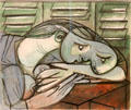 Sleeping Woman with Venetian Blinds oil & charcoal on canvas by Pablo Picasso at Picasso Museum. Antibes, France.