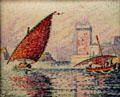 Marseille, fishing boats & Fort St Jean painting by Paul Signac at Museum of the Annonciade. St Tropez, France.