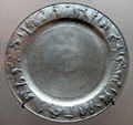 Roman silver platter with country scenes on rim from Vaise treasure horde at Gallo Roman Museum. Lyon, France.