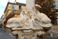 Detail of fountain of four dolphins by Jean-Claude Rambot on Place des Quatre Dauphins. Aix-en-Provence, France