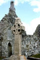 Irish high crosses & Temple Conner at Clonmacnoise. Ireland.