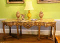 Drawing room side table with stone urns & ceramic objects at Emo Court. Ireland.