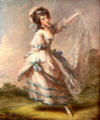 Painting of dancing woman in dress with blue ribbons at Russborough House. Ireland.