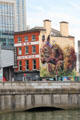 Bar with mural of squirrel above south bank of River Liffey. Dublin, Ireland.