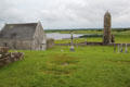 McCarthy's Round tower beside River Shannon at Clonmacnoise. Ireland.