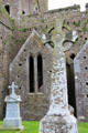 Celtic crosses near cathedral wall at Rock of Cashel. Cashel, Ireland.