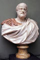Roman-era portrait bust of Aristotle at Uffizi Gallery. Florence, Italy.