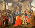 Adoration of the Magi painting by Sandro Botticelli at Uffizi Gallery. Florence, Italy.