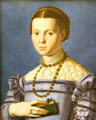 Portrait of girl with book by Bronzino at Uffizi Gallery. Florence, Italy.
