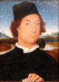 Portrait of man holding letter by Hans Memling at Uffizi Gallery. Florence, Italy