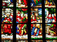 Biblical scene in stained-glass of Duomo. Milan, Italy.