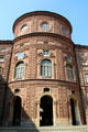 Courtyard baroque facade of Palazzo Carignano of round Subalpine chamber site of Italy's first Parliament. Turin, Italy.