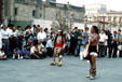 Native dancers perform next to Cathedral. Mexico City, Mexico.
