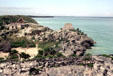 View of Caribbean Sea from ruins of Mayan fortified town at Tulum. Mexico.