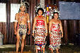 Group of dancers in traditional dress at Skrang longhouse in Sarawak. Malaysia.