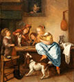 Children teaching a cat to dance painting by Jan Steen at Rijksmuseum. Amsterdam, NL.