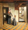 Woman with a child in a pantry painting by Pieter de Hooch at Rijksmuseum. Amsterdam, NL.