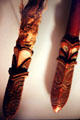Carved Maori wooden spear heads at War Memorial Museum. Auckland, New Zealand.