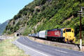 Tranzscenic passenger train on Coast south of Kaikoura on the South Island. New Zealand