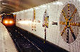 Tile artwork of Central station on Stockholm's underground subway system. Sweden.