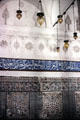 Mosque lamps & tile decorations at Medressa El Mouradia in Medina. Tunis, Tunisia.