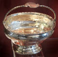 Silver sugar bowl with swing handle by John Robertson of Edinburgh at Museum of Edinburgh. Edinburgh, Scotland.
