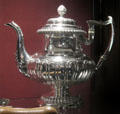 Silver teapot with gadrooning at Museum of Edinburgh. Edinburgh, Scotland.