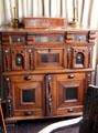 Inlaid cabinet supporting bible box in painted chamber at Gladstone's Land tenement house. Edinburgh, Scotland.