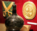 Armorial symbols of Edinburgh corporations & guilds on wood & class at People's Story Museum. Edinburgh, Scotland