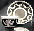 Black jasperware tea bowl & saucer by Josiah Wedgwood & Sons at National Museum of Scotland. Edinburgh, Scotland.
