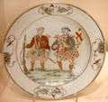 Chinese porcelain plate painted with soldiers of Black Watch troops who committed a non-Jacobite mutiny in at National Museum of Scotland. Edinburgh, Scotland.