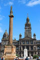 Walter Scott Memorial Column & Glasgow City Chambers in George Square. Glasgow, Scotland