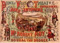 Poster for Sir Walter Scott's Rob Roy pantomime in Glasgow at Kelvingrove Art Gallery. Glasgow, Scotland.